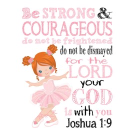 Pink Ballerinas with Red Hair Christian Nursery Decor Set of 4 Prints with Bible Verses