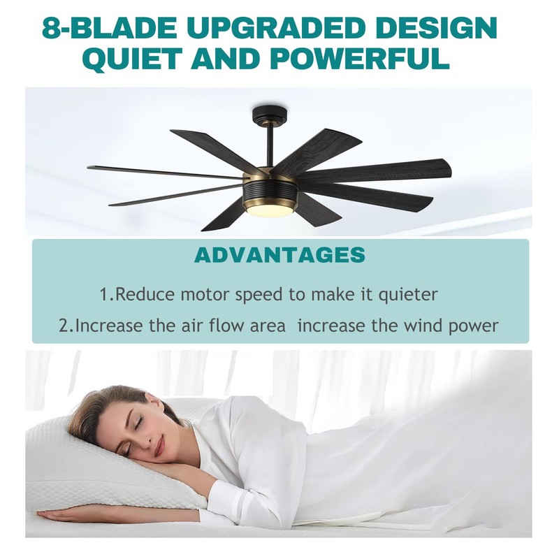 SHOWDI Ceiling Fan with Lights and Remote Control, 8 Blade
