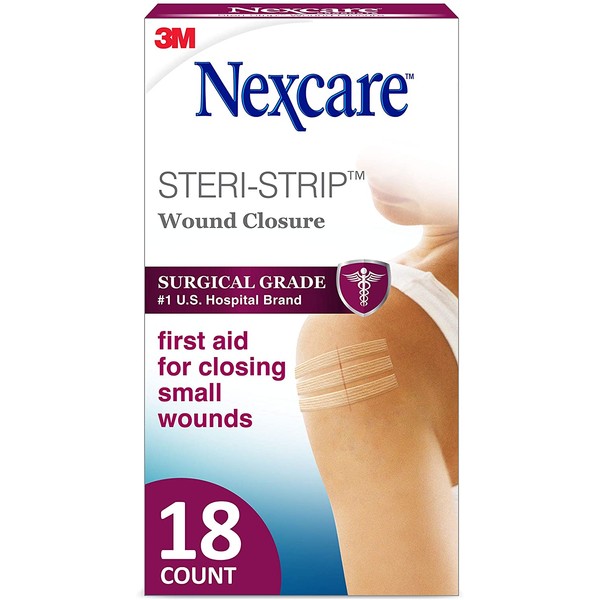 Nexcare Steri-Strip Wound Closure, Secures & Closes Small Cuts, Alternative to Butterfly Bandages, 1/2" x 4", Aqua, 18 Count