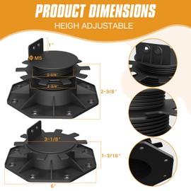 DECKIT 12 Pack Adjustable Deck Support Pedestal, High Load Pedestal Deck Foundation Base Support for Floating Deck Platform Deck Floor Height Adjustment Raising from 1-3/16" to 2-3/8"