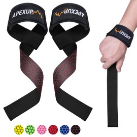 APEXUP Lifting Straps with Padded Neoprene, Anti Slip Silicone and Premium Cotton Lifting Wrist Straps for Weightlifting, Gym, Bodybuilding, Powerlifting, Strength Training, Deadlifts (Black)