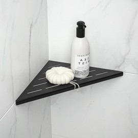 Bernkot Shower Cubicle Corner Shelf 254 mm Matte Black 304 Stainless Steel Recessed Corner Shelf Bathroom Shower Shelf for Tiled Wall No Drilling