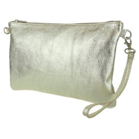 Girly Handbags Womens Genuine Italian Metallic Leather Clutch Bag - Light Gold