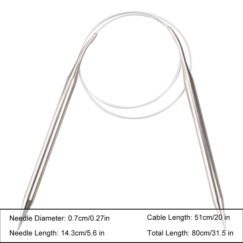 7MM Circular Knitting Needles - Stainless Steel Magic Loop for