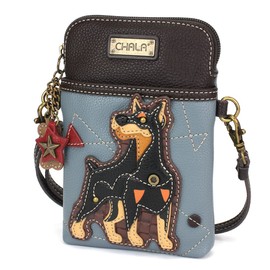 CHALA Bolso cruzado para teléfono celular, bolso de lona multicolor con correa ajustable, Doberman - Azul Gris, Talla unica