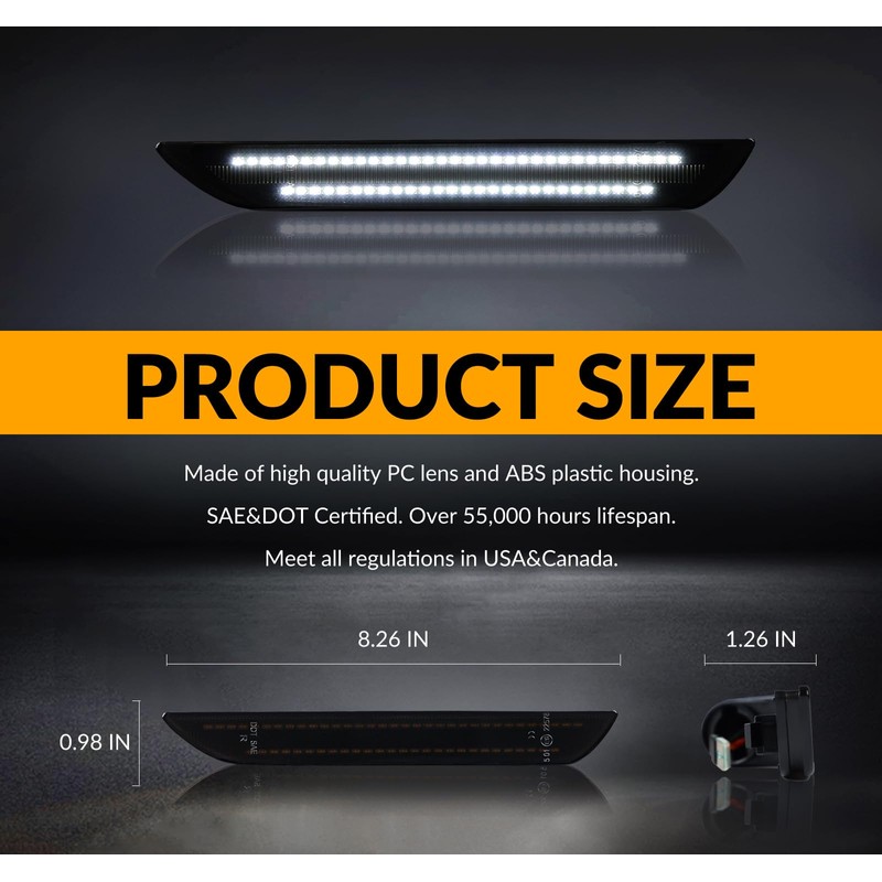 DERMOKA LED Side Marker Lights Rear White Bumper Marker Lamp