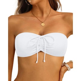 Tempt Me - Parte superior de bikini tipo bandeau para mujer, solo sin tirantes, sin tirantes, parte superior de baño, Blanco, M