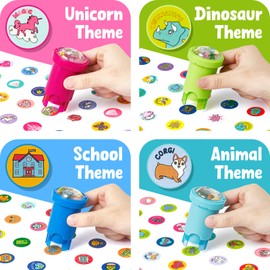 Giant bean Sticker Stamper, 16 Pack of 2560 Motivational Sticker Stamps for Kids, Animal Dino Unicorn Theme Cartoon Reward Designs, Teacher Praise Designs for School Supplies Art and Craft Toys