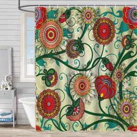 FAIRYGATE B8623 Bath Curtain, Shower Curtain, Anti-Mould, Waterproof Bathroom Curtains, Abstract Extra Long Polyester Fabric Bathroom Curtain with Hooks, 180 x 180 cm