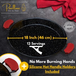 18 Inch Paella Pan 12 Servings - Enamelled No Rust Easy to Clean Steel Pan Propane - Gas Burners for Cooking - Indoor & Outdoor Cooking Skillet - Cacerola Paellera Sarten