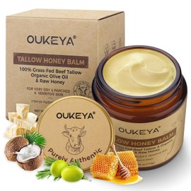 OUKEYA - Crema facial de miel de ternera alimentada con pasto para piel sensible al eczema, 3.88 oz | Bálsamo calmante ligero y no graso para piel facial seca sensible