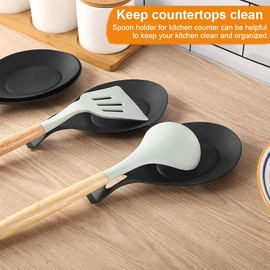 Matte Black Spoon Rest, Stainless Steel Spoon Holder for Stove Top, Kitchen Utensils Holder for Ladles, Tongs, Spatula, Cooker Spoon Holder, Pot Lid Holder, Dishwasher Safe (2 Pieces, 9.5 Inches)