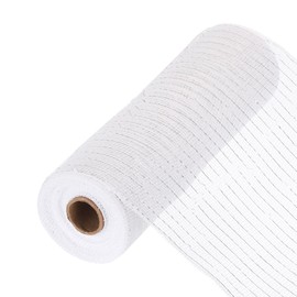 MECCANIXITY 10 Inch Glitter Poly Burlap Mesh for Wreath, Decorative Mesh Fabric Ribbon 10 Yard for Fall Easter Christmas Flower Bow, White & Silver