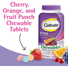 Caltrate Chewables 600 +D3 Plus Minerals Calcium and Vitamin D, Sugar Free, Cher