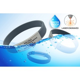 Waterproof In Case of Emergency Performance Skinny Sport Fitness Safety ID Bracelet Hypo-allergenic Silicone with Free Engraving (Gunmetal Grey, Large)