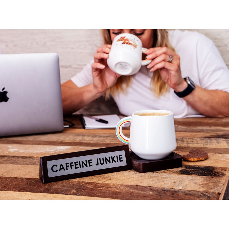 Boxer Gifts Caffeine Junkie' Wooden Sign | Fun Novelty Desk