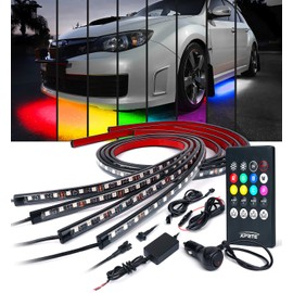 Xprite 4Pcs Car Underglow Neon Accent Strip Lights RGB 8 Color 252 LEDs Sound Music Function and Wireless Remote Control Underbody Light Strips for Car SUV Truck w/6FT Extension Wire
