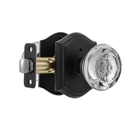 CLCTK Glass Door Knobs Interior with Lock, Vintage Crystal Privacy Matte Black Door Knobs for Bedroom Bathroom, 1 Pack