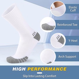 COOPLUS Mens Cushion Crew Socks Athletic Running Moisture Wicking Work Socks Performance Breathable Socks for Men (6 Pairs)