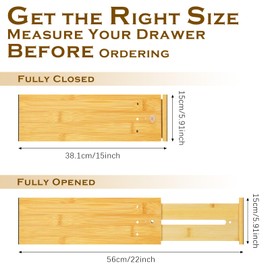 DoubleFill 4 Pcs 6 Inch High Drawer Dividers 15"-22" Adjustable Bamboo Drawer Dividers Deep Expandable Dresser Organizer with Spring Loaded for Clothes Bedroom Bathroom Kitchen Fridge Office