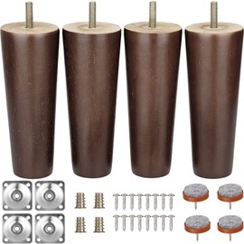 Furniture Legs 6 Inches Sofa Legs Mid Century Modern Walnut Wood Furniture Feet Replacement Legs with Leg Mounting Plates & Felt Protectors for Sofa Cabinet Couch Ottoman Coffee Table Bench Chair