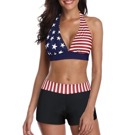 Womens 4th of July Bikini Swimsuits USA Flag Bathing Suits Fourth of Fuly Patriotic Swim Suit American National Flag 2XL