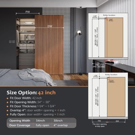 FINOSEN 42inch Concealed Sliding Barn Door Hardware with Soft Close Mechanism, Wall Mount System, Fit MIN Opening Width 34in, Invisible Floor Track, Aluminum(Door is not Included)