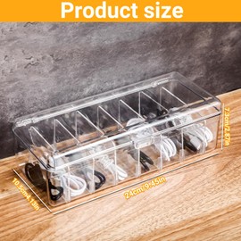 Cable Storage Box, PET Cable Organiser Box, Charging Cable Organiser with 8 Compartments, for Practical Cable Protection, Cable Storage and Sorting