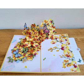 Card Mavens Yellow Orchid Floral 3D Pop Up Birthday Cards for Women Grandmother Mother's Day Daughter Aunt Girlfriend Sister in Law Anniversary Card for Wife Birthday Cards Retirement Pop Up