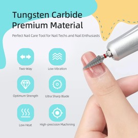 HYTOOS Straight Cut Cone Nail Drill Bits, Professional 15mm Taper Nail Bit, 3/32" 2 Way Carbide Drill Bits for Nails, Gel Polish Manicure Electric Drill Accessories Removal Tools (F)