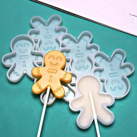 mostsom Cute Gingerbread Man Lollipop Silicone Mold DIY Fondant Mold Chocolate Fudge Mold Baking Utensils 2PCS (L_Gingerbread Man)