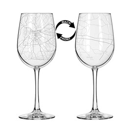 16 oz Tall Stemmed Wine Glass for Red or White Wine Wrap Around City Map Louisville, KY Kentucky