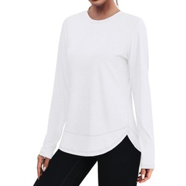 Sun Protection Clothing Women Workout Tops Gym Ropa Deportiva para Mujer‌ Yoga Columbia Fishing Shirts Tennis Lightweight Sweatshirt Thumbholes White XL