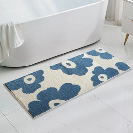 Blue Bathroom Rug Cute Flower Bath Mat Soft Fluffy Absorbent Quick Dry Non Slip Washable Bath Mats for Bathroom,Shower Doorway and Bathtub, 31" x 20"