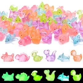 GGSTDDUP 60 Pcs Mini Resin Dinosaurs, Luminous Tiny Dinosaur Figurines, Multicolor Miniature Dinosaur Figures Glow in The Dark for Fairy Garden Landscape Aquarium Birthday Party Decoration (6 Colors)
