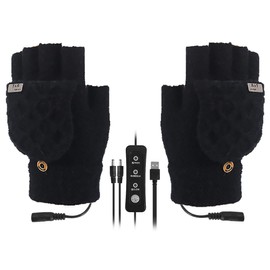 SoulQ Unisex Adjustable Temperature USB Heated Gloves,Knitted Washable Half & Full Fingers Warmer Laptop Gloves Winter Mittens with 3 Temperature Levels (Black)