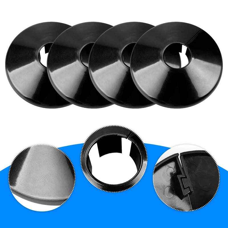 4Pcs Radiator Pipe Covers, GLADFRESIT 15mm Plastic Black Pipe Collars