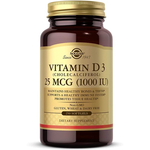 Solgar Vitamin D3 (Cholecalciferol) 25 MCG (1000 IU), 250 Softgels