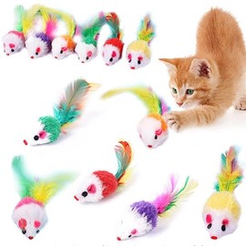 LJFEA 10 Pcs Furry Cat Toy Mouse Toy for Cats Kitten Interactive Cat Mouse Toys Katzenspielzeug Mäuse, Plüschmaus mit Rassel, Plüsch Spielzeugmäuse für Katzen, Interaktive Spielzeugmäuse für Katzen