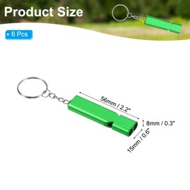 PATIKIL Emergency Survival Whistle, 6 Pack Double Tubes Whistles Super Loud Aluminum Whistles with Lanyard Keychain for Outdoor Camping Hiking, Green