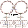 Baptism Favor Bracelet (12 PCS) Angel Wing Cross Pink Bead