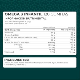PRONAT  Omega 3 Infantil, Suplemento Alimenticio, 120 Gomitas con 256 mg de Omega 3, 152 mg de EPA, 96 mg de DHA y Vitamina E                         
