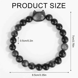 Mikovivi Cat Bracelet, 0.31in Natural Black Obsidian Bracelets Cat Beaded Bracelet Lucky Cat Jewelry Wealth Prosperity Good Luck Beads Bracelet Decoration Supplies for Women And Men