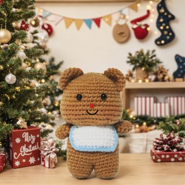 EyheeKnit Kids Crochet Kit for Beginners, Crochet Starter Kits, Crochet Animal Kit Learn to Crochet Kits, Easy Knitting for Beginners Kit with Video Tutorials, Brown Bear