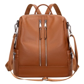 ALTOSY Genuine Leather Backpack Purse for Women Convertible Shoulder Bag Crossbody Bag with Laptop Compartment(S77 Caramel)