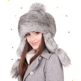 Futrzane Classic Ear Flaps Hat - Fur Trapper Hat for Women - Winter Ushanka Hat (S, Silver Classic)