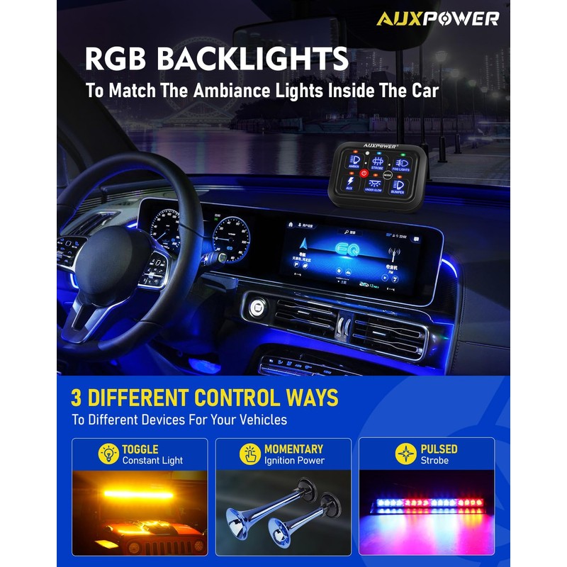 Auxpower 6 Gang Switch Panel Toggle Momentary Pulsed Led Switch