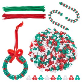 SUNNYCLUE 1230Pcs Christmas Ornament Kits Christmas Theme Beads Pipe Cleaners Tri Bead Acrylic Tri-Shaped Beads Red White Green Beads for Christmas Tree Decoration Hanging Xmas Party Craft Ornaments