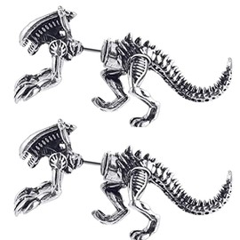 QUPENGXU Vintage 3D Dinosaur Earrings Cartilage Earrings Fun Punk Style Animal Jewelry For Women and Men (silver)