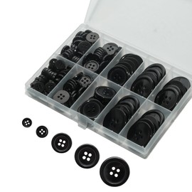 Lilaly 160 pcs Black Buttons for Crafts, 5 Sizes Mixed Round Sewing Buttons for Clothes, Suitable for for DIY Crafts, Coats, Shirts, Pants, Shorts (Black)